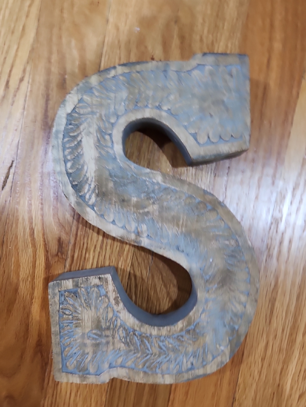 Decorative Letter S - Distressed Blue-Grey Wall Accent